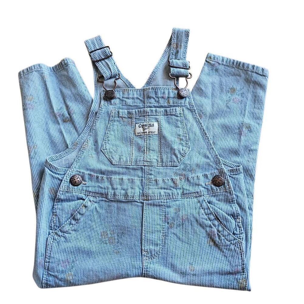 Vintage Oshkosh overalls stripedāfloral denim kids Sz 2T